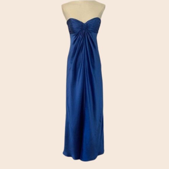 Laundry by Shelli Segal Sapphire Blue Gathered Strapless Silk Maxi Dress Size 2 - Picture 1 of 16